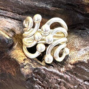 Sterling Silver Wire Art Wide Band Ring Adjustable